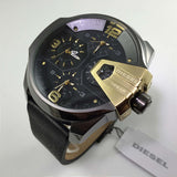  Shop Authentic Diesel Uber Chief Two Hand Black Dial Black Leather Strap Watch For Men - DZ7377 - Luxxuri
