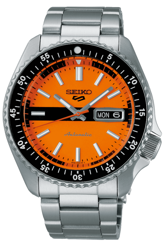 Shop Authentic Seiko 5 Sports Double Hurricane Retro Orange Dial Silver Steel Strap Watch For Men - SRPK11K1 - Luxxuri