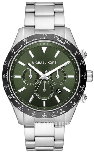  Shop Authentic Michael Kors Layton Chronograph Green Dial Silver Steel Strap Watch For Men - MK8912 - Luxxuri