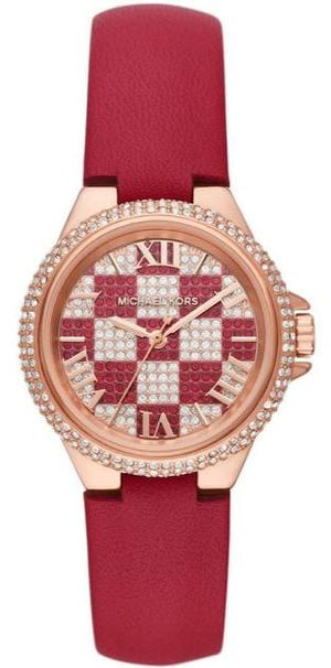  Shop Authentic Michael Kors Camille Three Hand Crystals Rose Gold Dial Red Leather Strap Watch For Women - MK4701 - Luxxuri