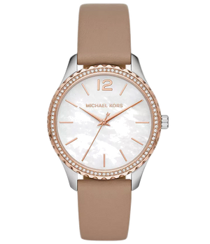  Shop Authentic Michael Kors Layton Mother of Pearl White Dial Brown Leather Strap Watch For Women - MK2910 - Luxxuri