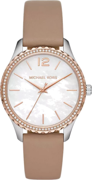 Shop Authentic Michael Kors Layton Mother of Pearl White Dial Brown Leather Strap Watch For Women - MK2910 - Luxxuri