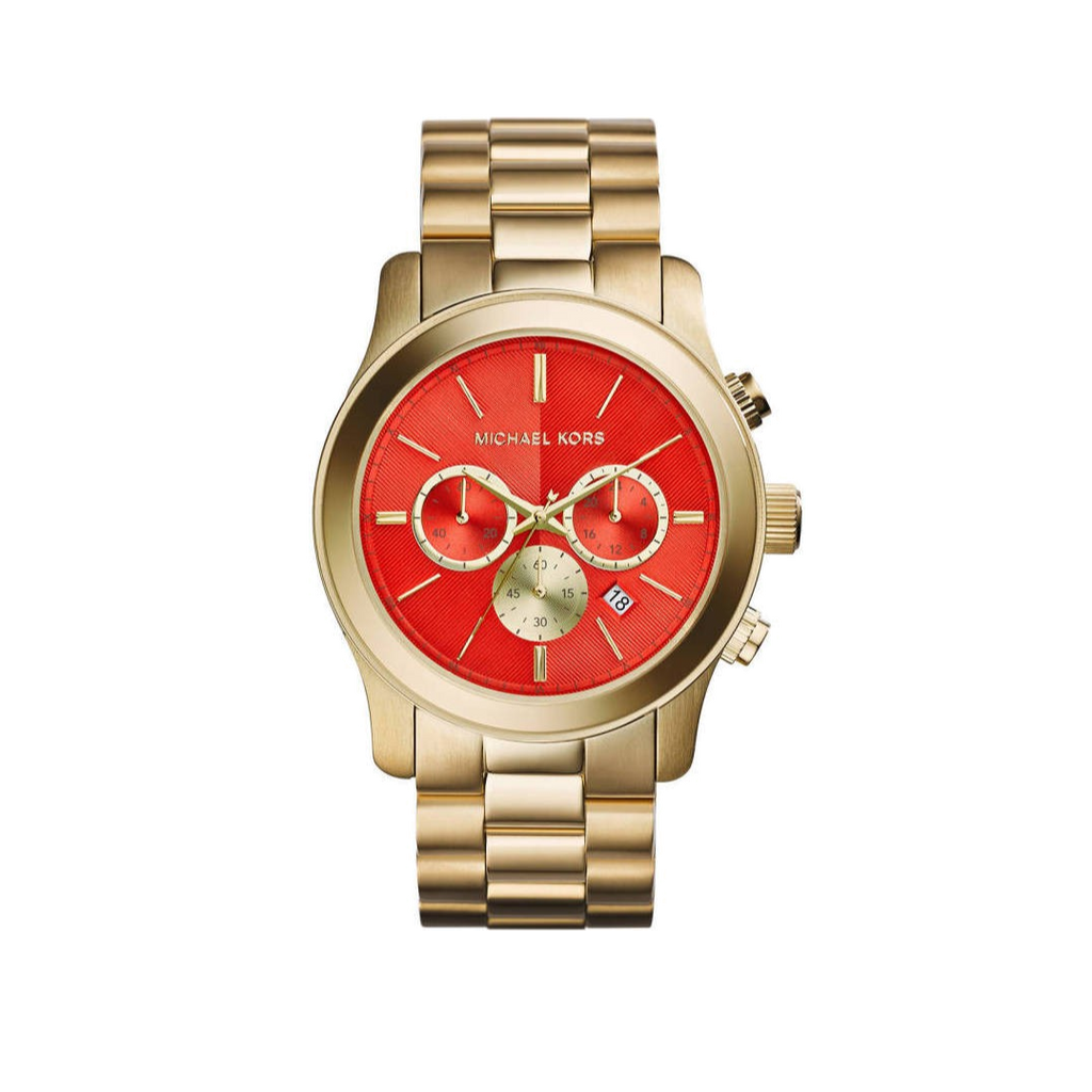  Shop Authentic Michael Kors Runway Quartz Orange Dial Gold Steel Strap Watch For Women - MK5930 - Luxxuri