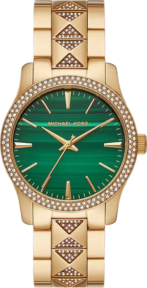  Shop Authentic Michael Kors Runway Three Hand Green Dial Gold Steel Strap Watch For Women - MK7390 - Luxxuri