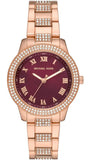 Michael Kors Tibby Multifunction Crystals Maroon Dial Rose Gold Steel Strap Watch for Women - MK4685