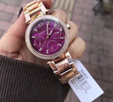  Shop Authentic Michael Kors Mini Parker Multi-Function Plum Mother of Pearl Dial Rose Gold Steel Strap Watch For Women - MK6403 - Luxxuri