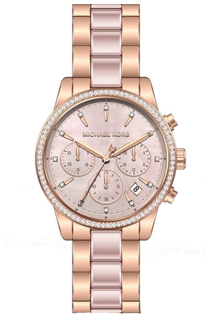  Shop Authentic Michael Kors Ritz Chronograph Mother of Pearl White Dial Two Tone Steel Strap Watch For Women - MK6769 - Luxxuri