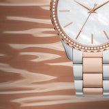  Shop Authentic Michael Kors Layton Three Hand Mother of Pearl White Dial Two Tone Steel Strap Watch For Women - MK6849 - Luxxuri