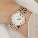  Shop Authentic Michael Kors Layton Three Hand Mother of Pearl White Dial Two Tone Steel Strap Watch For Women - MK6849 - Luxxuri