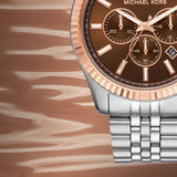  Shop Authentic Michael Kors Lexington Chronograph Brown Dial Silver Steel Strap Watch For Men - MK8732 - Luxxuri