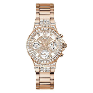  Shop Authentic Guess Moonlight Multi Function Diamonds White Dial Rose Gold Steel Strap Watch for Women - GW0320L3 - Luxxuri
