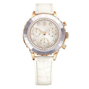  Shop Authentic Swarovski Octea Chrono Crystals White Dial White Leather Strap Watch for Women - 5671150 - Luxxuri