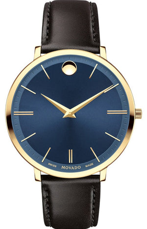  Shop Authentic Movado Ultra Slim Blue Dial Brown Leather Strap Watch For Women - 0607092 - Luxxuri