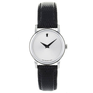  Shop Authentic Movado Museum Silver Dial Black Leather Strap Watch For Women - 2100003 - Luxxuri
