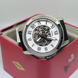  Shop Authentic Fossil Grant Automatic Skeleton White Dial Black Leather Strap Watch for Men - ME3101 - Luxxuri