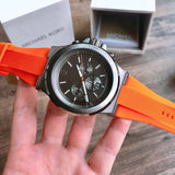  Shop Authentic Michael Kors Dylan Chronograph Grey Dial Orange Rubber Strap Watch for Men - MK8296 - Luxxuri