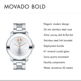  Shop Authentic Movado Bold Silver Dial Silver Steel Strap Watch For Women - 3600084 - Luxxuri