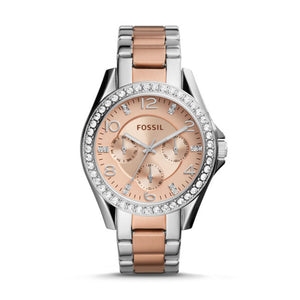  Shop Authentic Fossil Riley Multifunction Rose Gold Dial Two Tone Steel Strap Watch for Women - ES4145 - Luxxuri