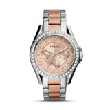  Shop Authentic Fossil Riley Multifunction Rose Gold Dial Two Tone Steel Strap Watch for Women - ES4145 - Luxxuri