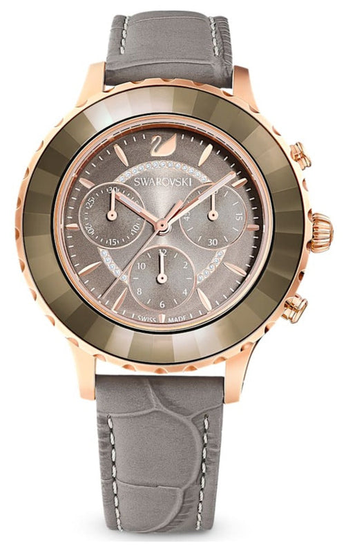  Shop Authentic Swarovski Octea Lux Chrono Grey Dial Grey Leather Strap Watch for Women - 5452495 - Luxxuri