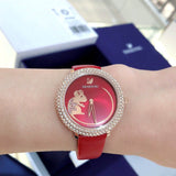  Shop Authentic Swarovski Crystal Frost Red Dial Red Leather Strap Watch for Women - 5519226 - Luxxuri