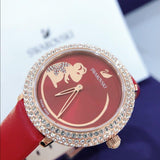  Shop Authentic Swarovski Crystal Frost Red Dial Red Leather Strap Watch for Women - 5519226 - Luxxuri