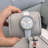  Shop Authentic Swarovski Crystal Frost Silver Dial White Leather Strap Watch for Women - 5484070 - Luxxuri