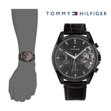  Shop Authentic Tommy Hilfiger Baker Chronograph Black Dial Black Leather Strap Watch For Men  - 1710452 - Luxxuri