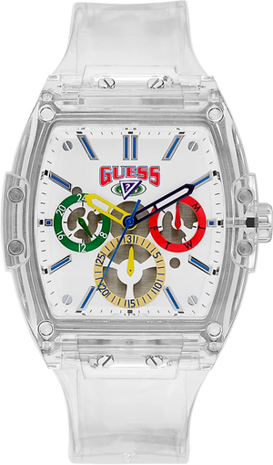  Shop Authentic Guess Phoenix J Balvin White Dial Transparent Silicone Strap Watch For Men - V1051M1 - Luxxuri