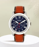  Shop Authentic Fossil Grant Chronograph Blue Dial Brown Leather Strap Watch for Men - FS5210 - Luxxuri