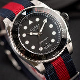  Shop Authentic Gucci Dive Black Dial Red & Blue Nylon Strap Watch For Men - YA136210 - Luxxuri