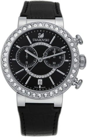  Shop Authentic Swarovski Citra Sphere Chronograph Black Dial Black Leather Strap Watch for Women - 5027131 - Luxxuri