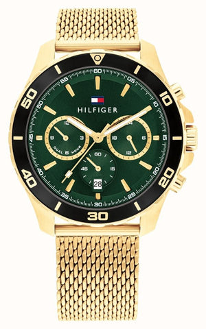  Shop Authentic Tommy Hilfiger Jordan Chronograph Green Dial Gold Mesh Strap Watch For Men - 1792093 - Luxxuri