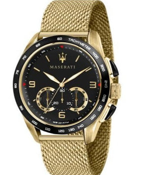  Shop Authentic Maserati Traguardo 45mm Quartz Gold Black Dial Watch For Men - R8873612010 - Luxxuri