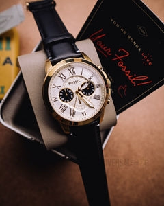  Shop Authentic Fossil Grant Chronograph White Dial Black Leather Strap Watch for Men - FS5272 - Luxxuri