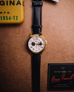  Shop Authentic Fossil Grant Chronograph White Dial Black Leather Strap Watch for Men - FS5272 - Luxxuri