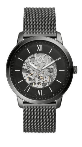  Shop Authentic Fossil Neutra Automatic Skeleton Black Dial Grey Mesh Strap Watch for Men - ME3185 - Luxxuri