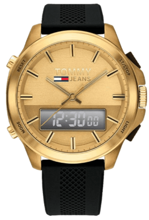  Shop Authentic Tommy Hilfiger Jeans Digital Analog Gold Dial Black Rubber Strap Watch For Women  - 1791762 - Luxxuri