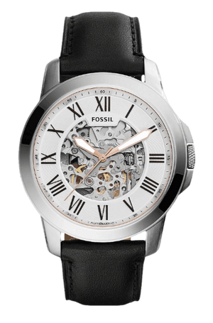 Shop Authentic Fossil Grant Automatic Skeleton White Dial Black Leather Strap Watch for Men - ME3101 - Luxxuri