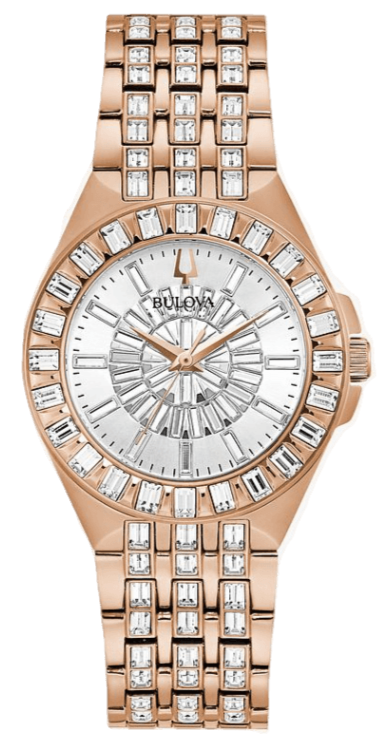  Shop Authentic Bulova Phantom White Dial with Swarovski Baguettes Rose Gold Steel Strap Watch for Women - 98L268 - Luxxuri