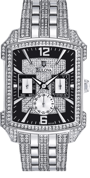  Shop Authentic Bulova Crystal Collection Black Dial Silver Steel Strap Watch for Men - 98C108 - Luxxuri