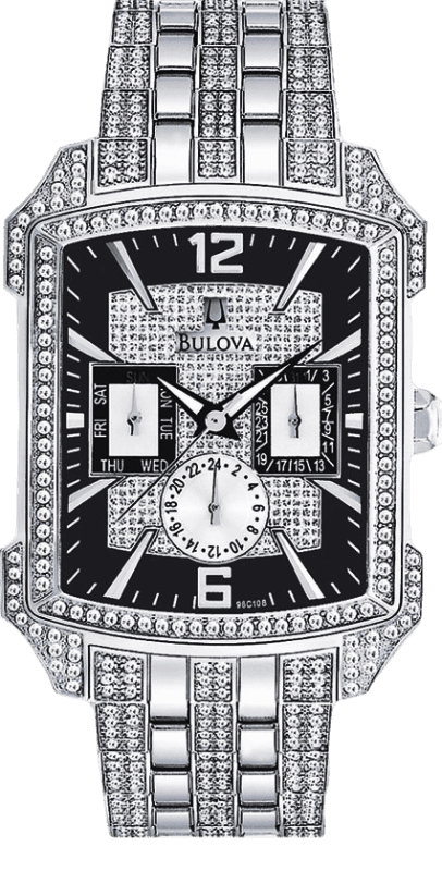 Shop Authentic Bulova Crystal Collection Black Dial Silver Steel Strap Watch for Men - 98C108 - Luxxuri