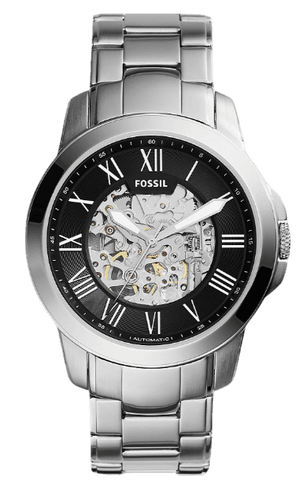  Shop Authentic Fossil Grant Automatic Skeleton Black Dial Silver Steel Strap Watch for Men - ME3103 - Luxxuri