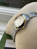  Shop Authentic Gucci G Timeless Diamonds Mother of Pearl Dial Two Tone Mesh Bracelet Watch for Women - YA126513 - Luxxuri