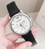  Shop Authentic Emporio Armani Classic Quartz Chronograph White Dial Black Leather Strap Watch For Men - AR1807 - Luxxuri