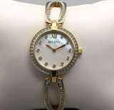  Shop Authentic Bulova Crystal Collection Mother of Pearl Dial Gold Steel Strap Watch for Women - 98L225 - Luxxuri