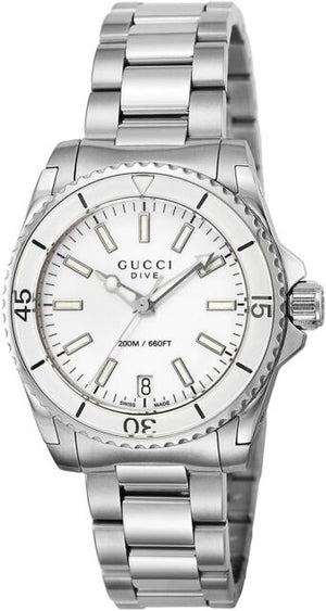  Shop Authentic Gucci Dive Quartz White Dial Stainless Steel Unisex Watch - YA136402 - Luxxuri