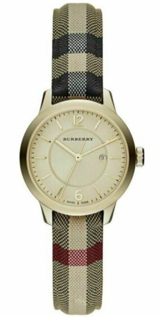 Shop Authentic Burberry Classic Champagne Gold Dial Horseferry Leather Strap Watch for Women - BU10104 - Luxxuri