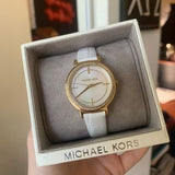  Shop Authentic Michael Kors Cinthia Mother of Pearl Dial White Leather Strap Watch for Women - MK2662 - Luxxuri