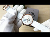  Shop Authentic Calvin Klein Accent Silver Dial White Leather Strap Watch for Women - K2Y216K6 - Luxxuri